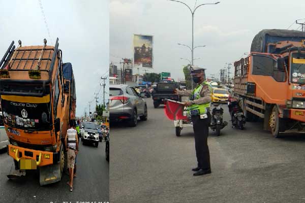 Polantas Tampan, Urai Kemacetan Jalan HR Subrantas Akibat Truk Tronton Mogok