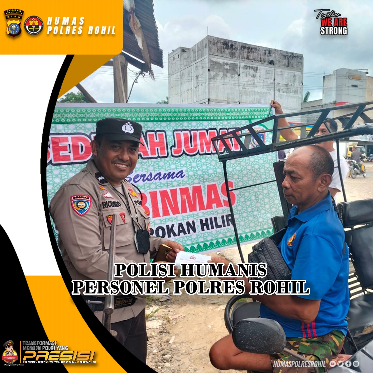 Personil Sat Binmas Polres Rokan Hilir Bantu Tukang Becak Di Simpang Benar Tanah Putih