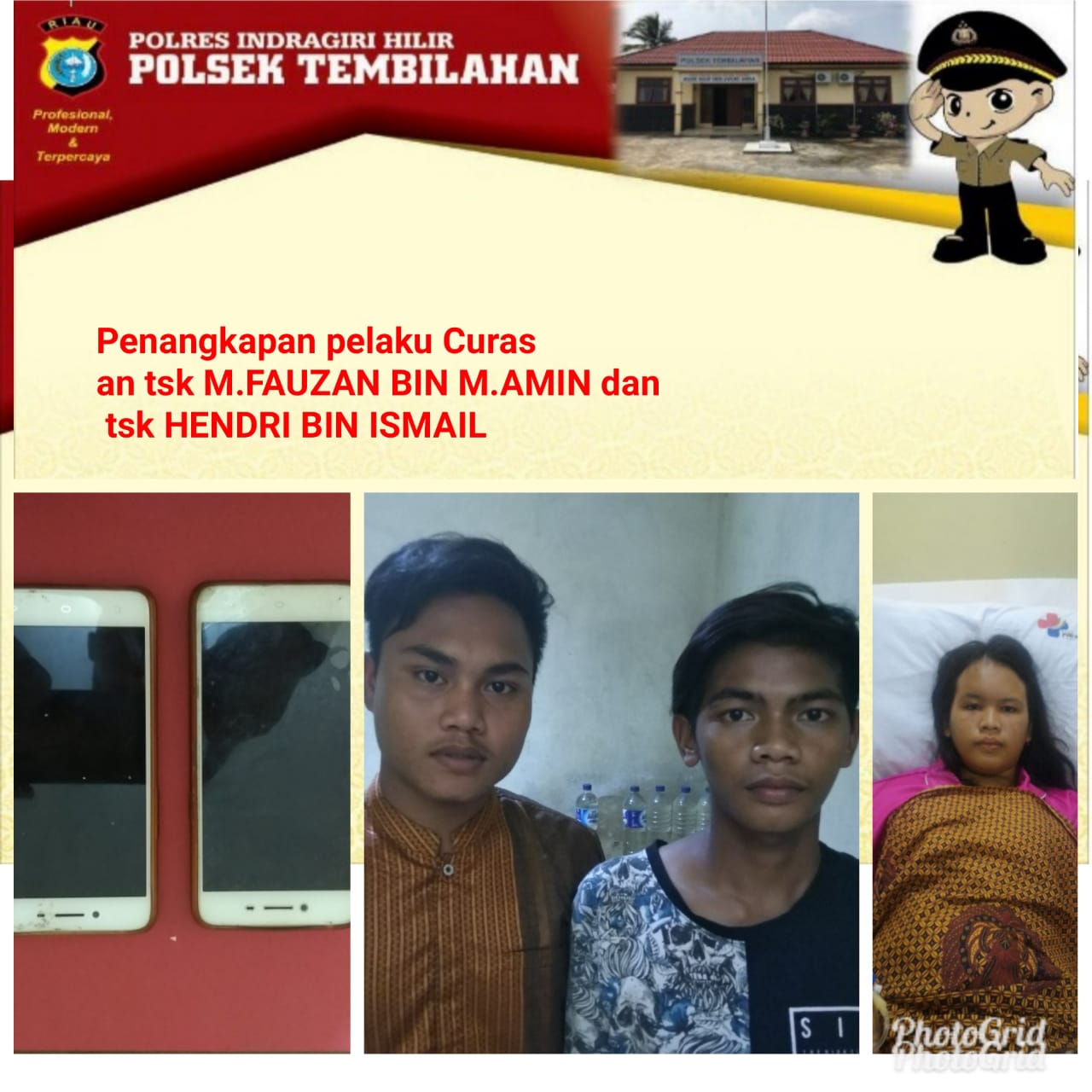 Dalam waktu Tujuh Jam Polsek Tembilahan ungkap Kasus Tindak Pidana Pencurian Dengan Kekerasan