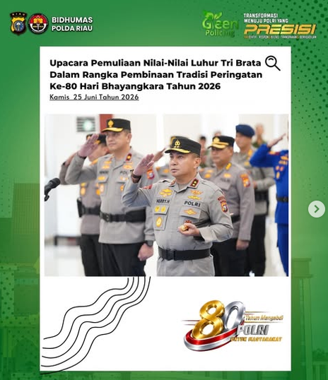 Pemuliaan Nilai-Nilai Tri Brata, Kapolda Riau Ikuti Upacara yang Dipimpin Langsung Kapolri