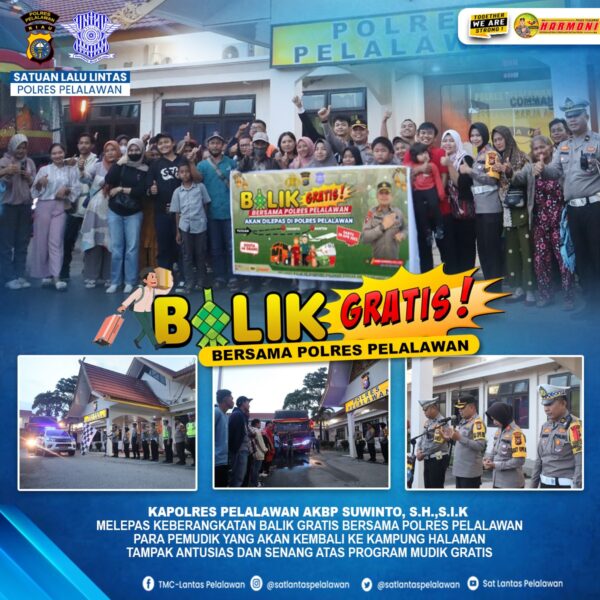 Dua unit Bus di lepas pada acara Balik Gratis Bersama Polres Pelalawan.