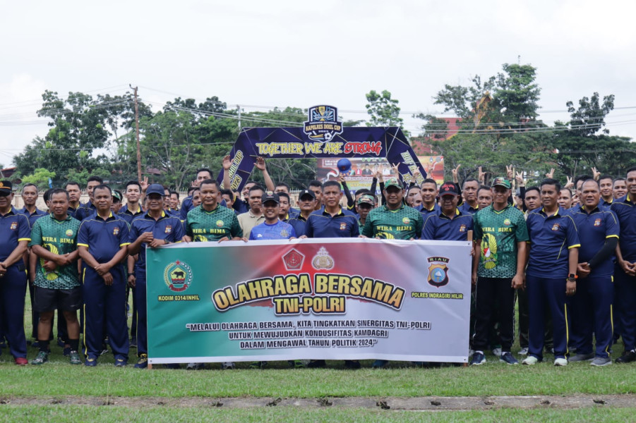 Perkuat Sinergitas, Polres Inhil dan Kodim 0314/Inhil Olahraga Bersama