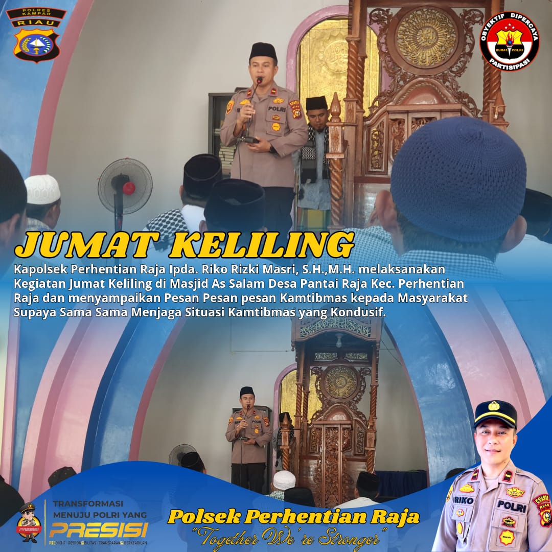 Kapolsek Perhentian Raja Gelar Giat Sholat Jumat Keliling dan Silaturahmi Kamtibmas dengan Masyarakat