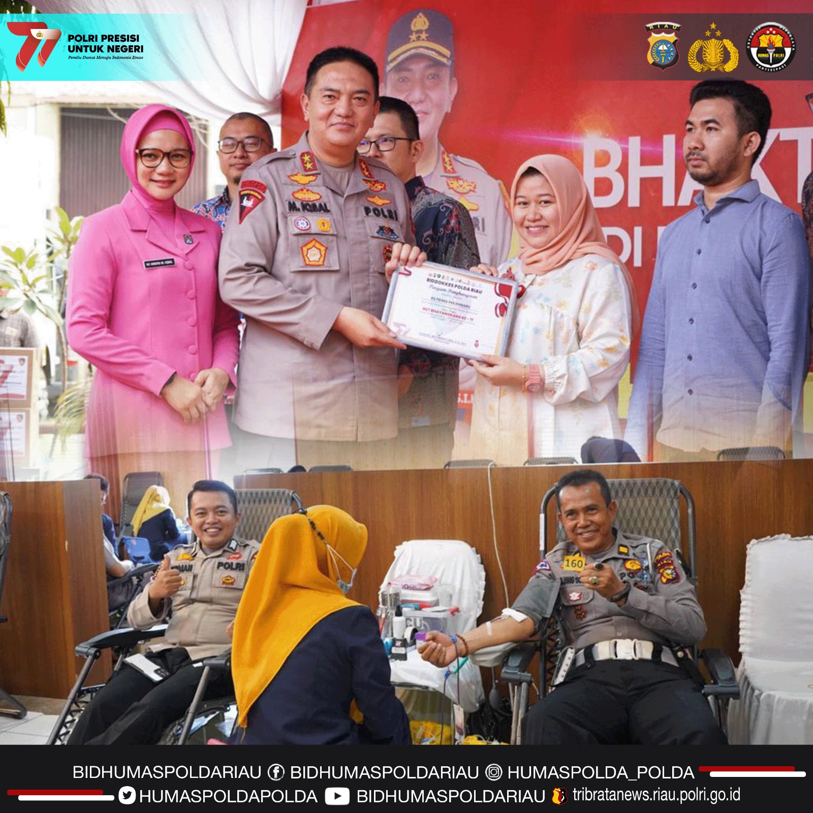 HUT ke-77 Bhayangkara, Polda Riau Gelar Baksos Donor Darah