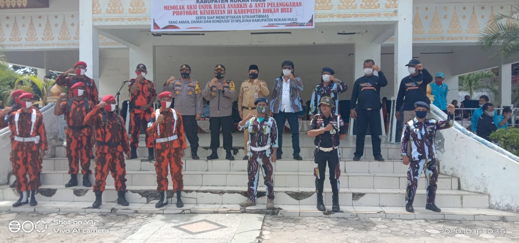 Polres Rohul, IPK, PP, dan Sejumlah Ormas Deklarasi Tolak Aksi Anarkis, dan Pelanggaran Protokol Kes