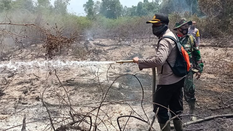 Kapolsek Tanah Putih Pimpin Pemadaman dan Pendinginan Api Karhutla di Kepenghuluan Putat