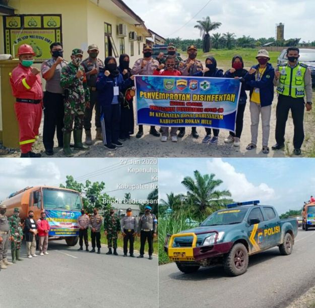 Polsek Bonai Darussalam Laksanakan Penyemprotan Disinfektan Secara Serentak 