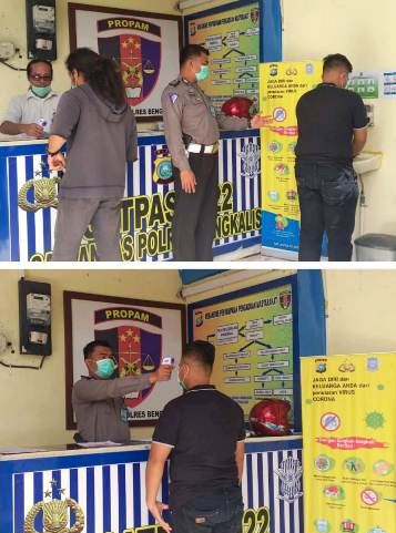 Cegah Virus Corona, SATPAS 0922 Polres Bengkalis Sediakan Tempat Cuci Tangan dan Cek Suhu Badan