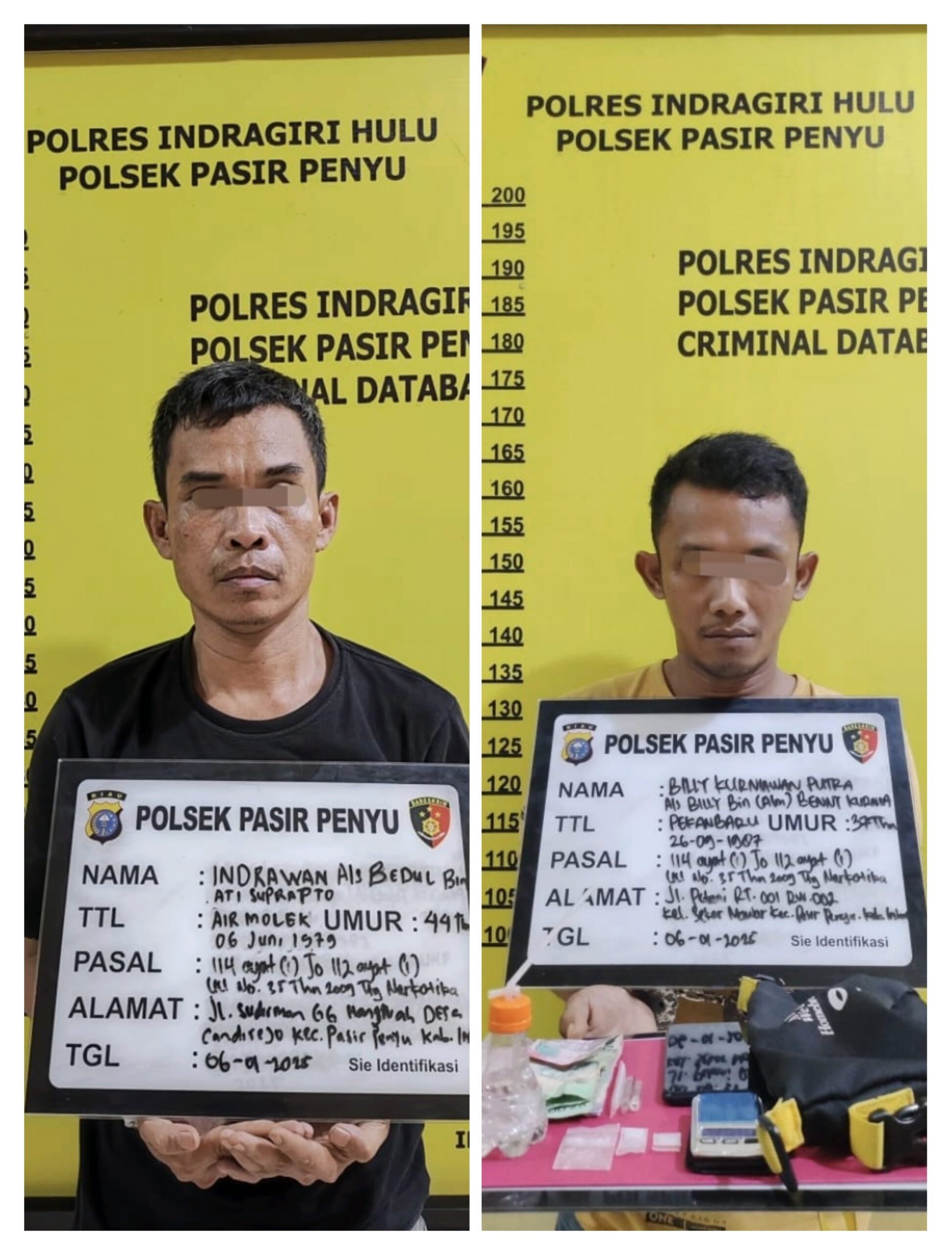 Billy dan Bedul Diringkus Polsek Pasir Penyu, Paket Sabu Siap Edar Disita