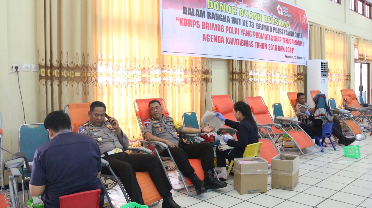 Memperingati HUT Brimob Polri Ke-73, Brimob Polda Riau Gelar Kegiatan Donor Darah Bersama 