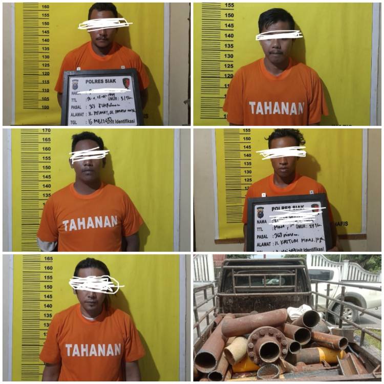 4 Orang Pelaku Pencurian dan 1 Penadah Pipa Besi Milik PT PHR Ditangkap Polsek Minas
