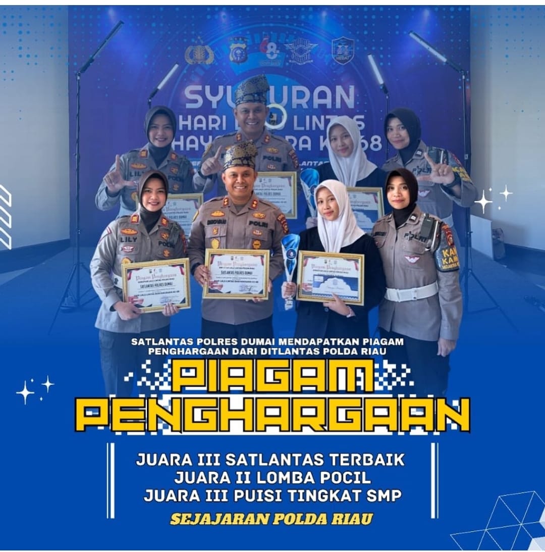 Polres Dumai Meraih penghargaan Dari Kapolda Riau Sebagai Juara II Lomba Polisi Cilik (Pocil)