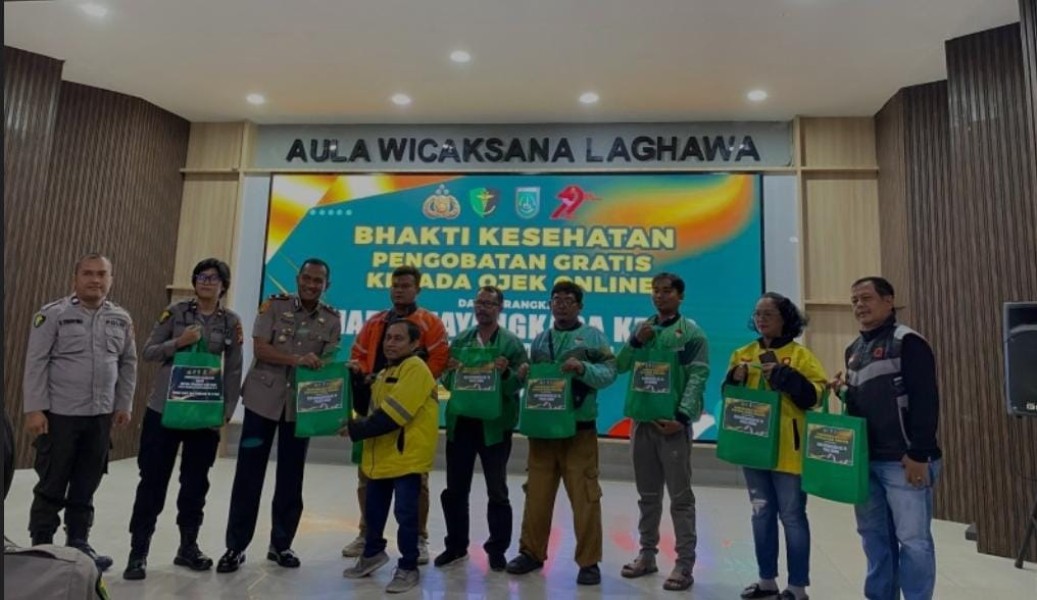 Polres Dumai Hari Bhayangkari Ke-79 Mengadakan Kegaiatan Bakti Kesehatan Para Ojek Online