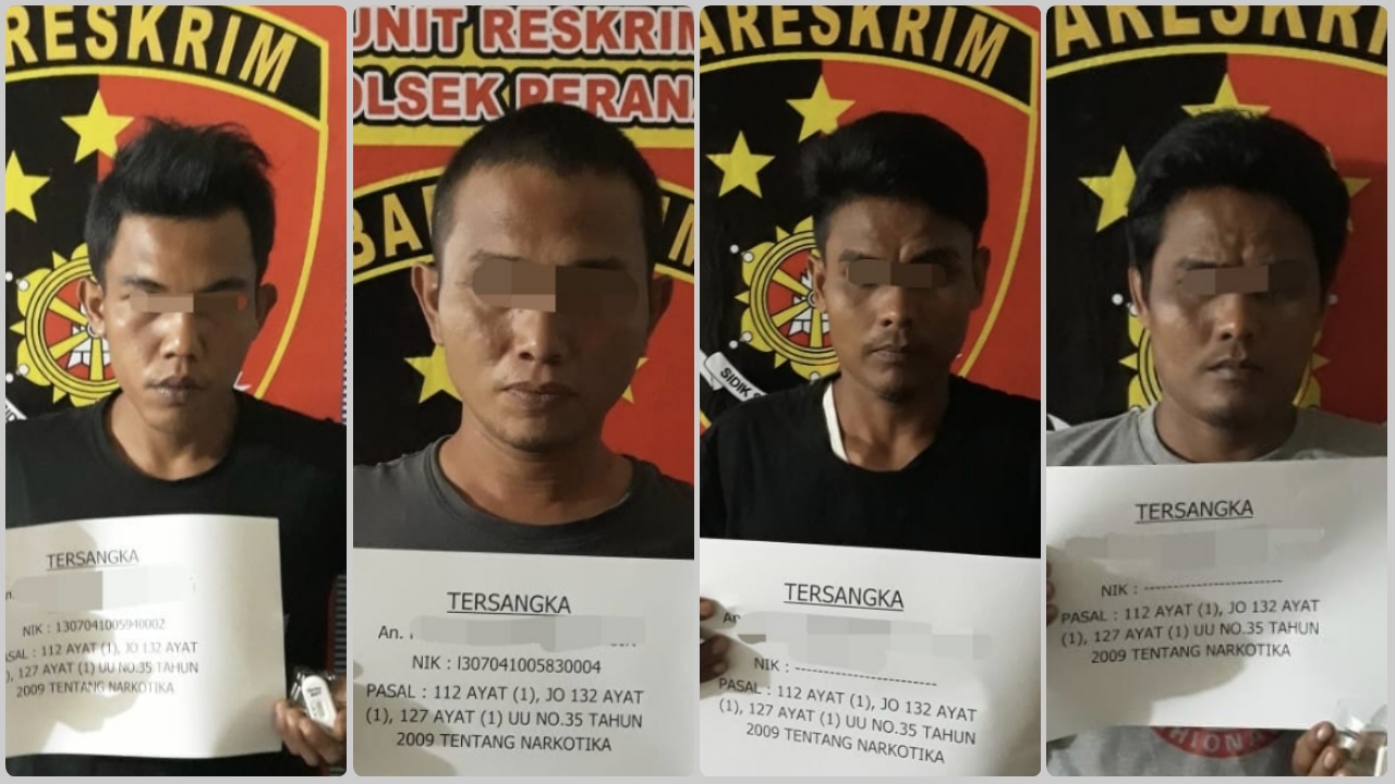 Polsek Peranap Beku Empat Pelaku Narkoba Jenis Sabu