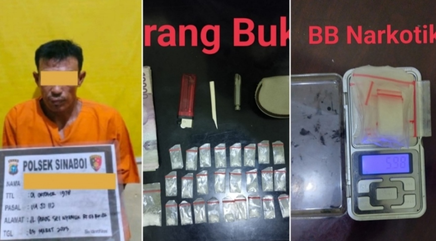 Jualan Sabu di Rumah, Warga Sei-Nyamuk Digerebek Polsek Sinaboi dan BB 5,98 Gram Sabu Disita