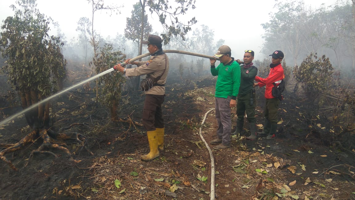 Gabungan Personil TNI-Polri Padamkan Kebakaran Lahan Di Kecamatan Medang Kampai Dumai