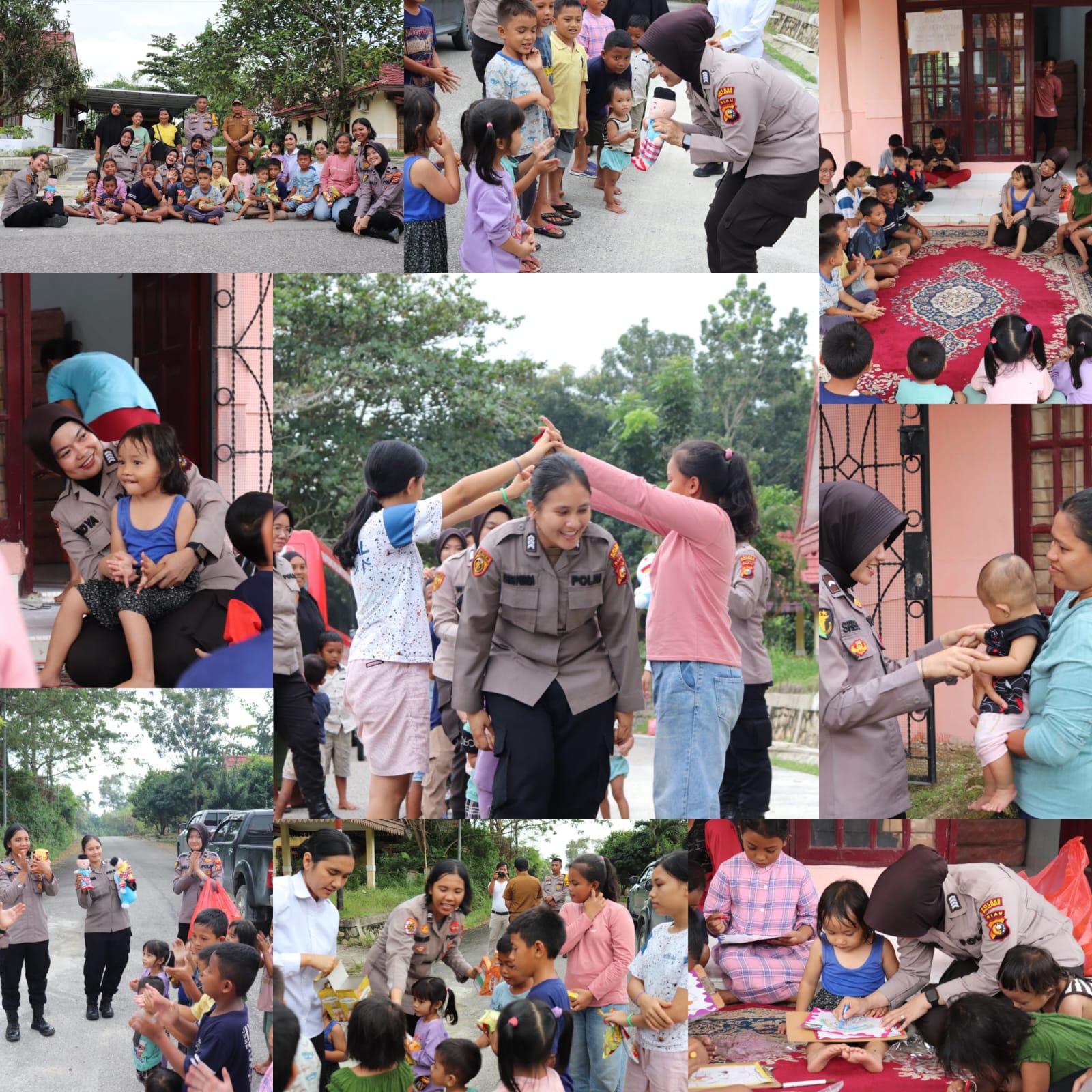 Polres Pelalawan Terjunkan Polwan Lakukan Trauma Healing Kepada Anak - Anak Korban Banjir