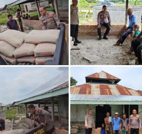 Pembangunan Mushalla Nur Iman Kampung Muara Bungkal, Polsek Sei Mandau Berbagi Bantuan