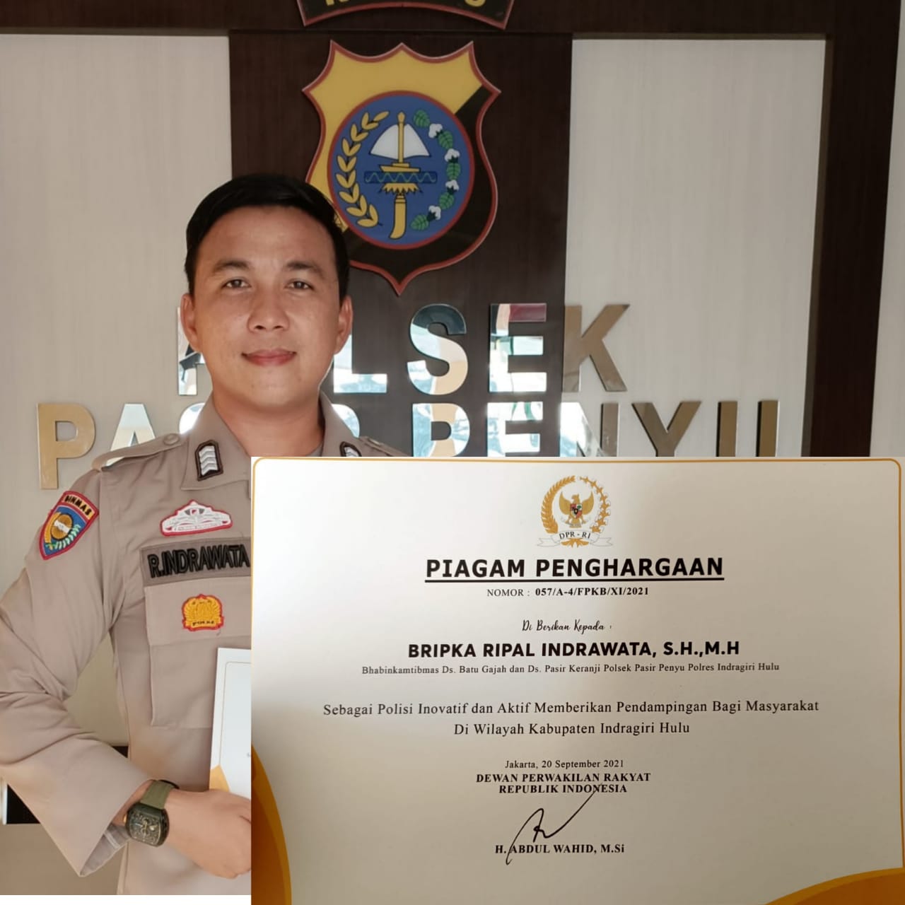 Membanggakan, Anggota Bhabinkamtibmas Polres Inhu Terima Penghargaan Dari DPR RI