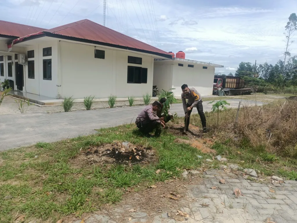 Ciptakan Lingkungan Kerja Indah Polsubsektor Pelalawan Tanam Pohon 