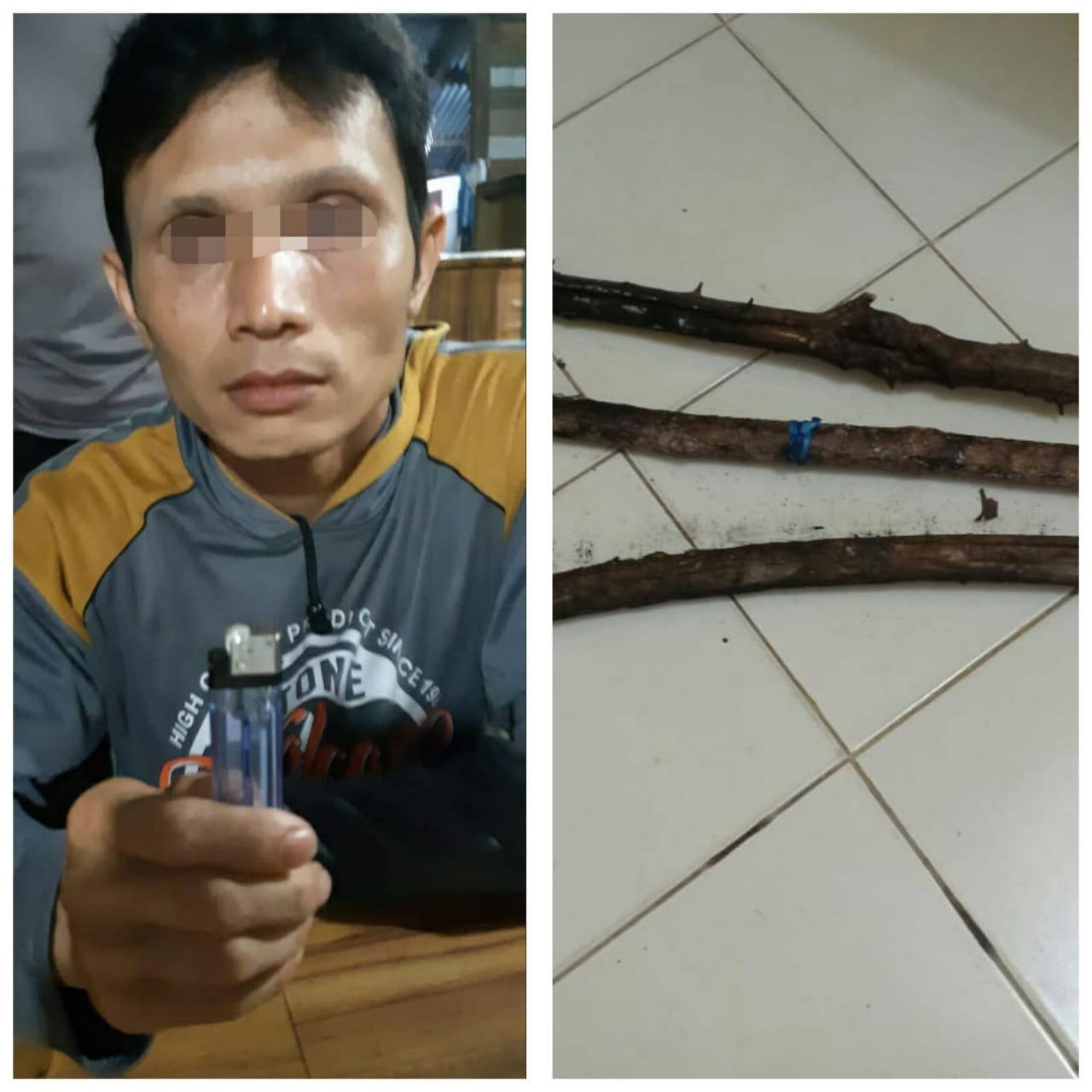 Personil Polsek Kuala Cenaku Amankan Diduga Pelaku Pembakaran Lahan Kebun