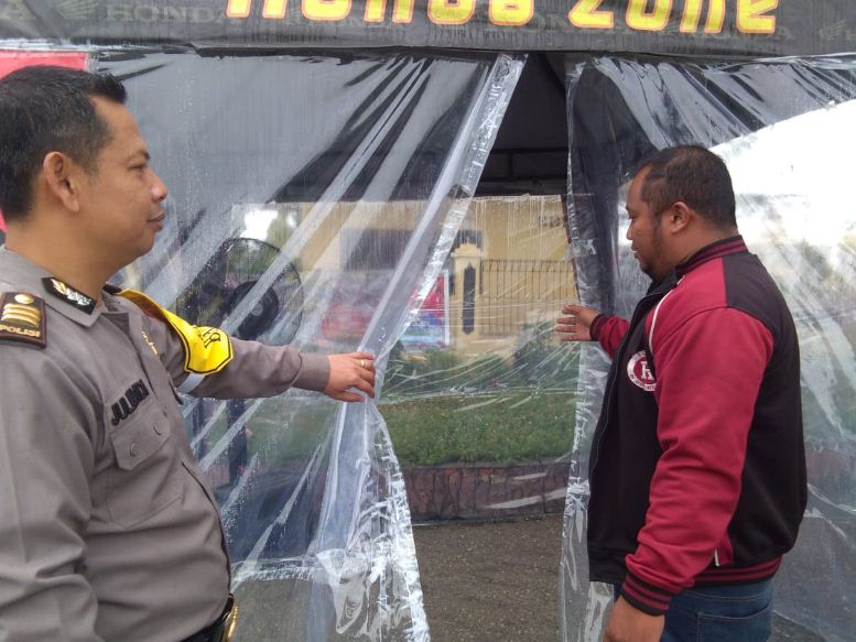 Polres Rohil Pasang Bilik Sterilisasi Antisipasi Penyebaran Virus Covid-19