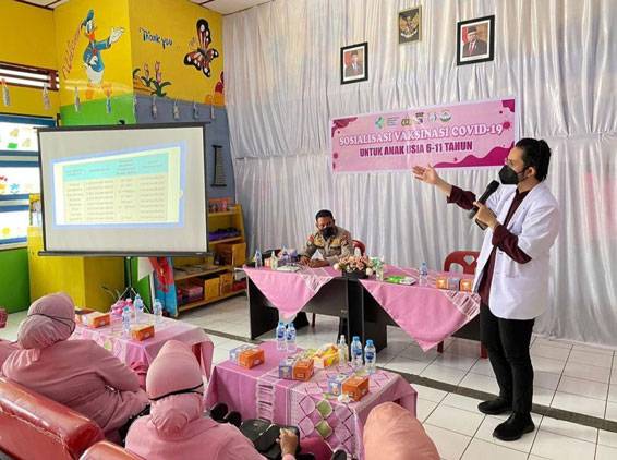 Bhayangkari Cabang Meranti Gelar Sosialisasi Vaksinasi Anak Usia 6-11 Tahun di TK Kemala