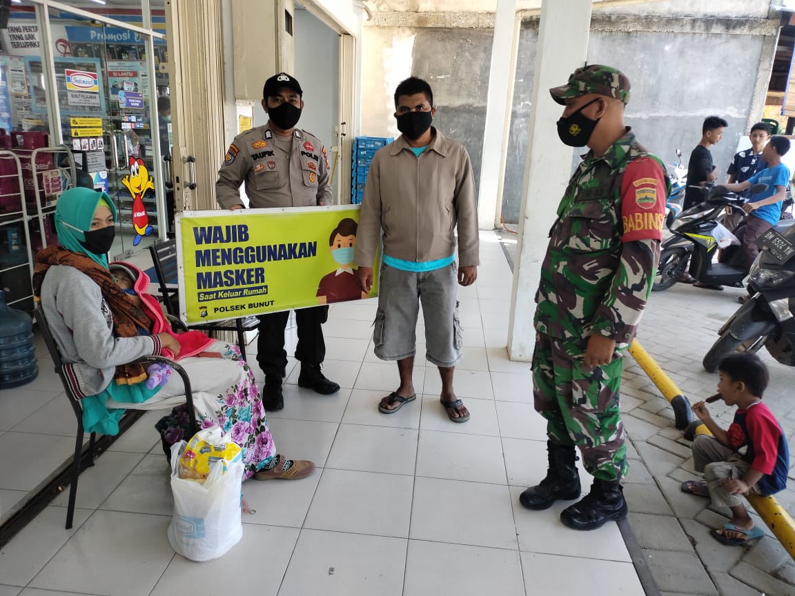 Polsek Bunut Rutin Bersama Koramil Imbau Masyarakat Terapkan Prokes